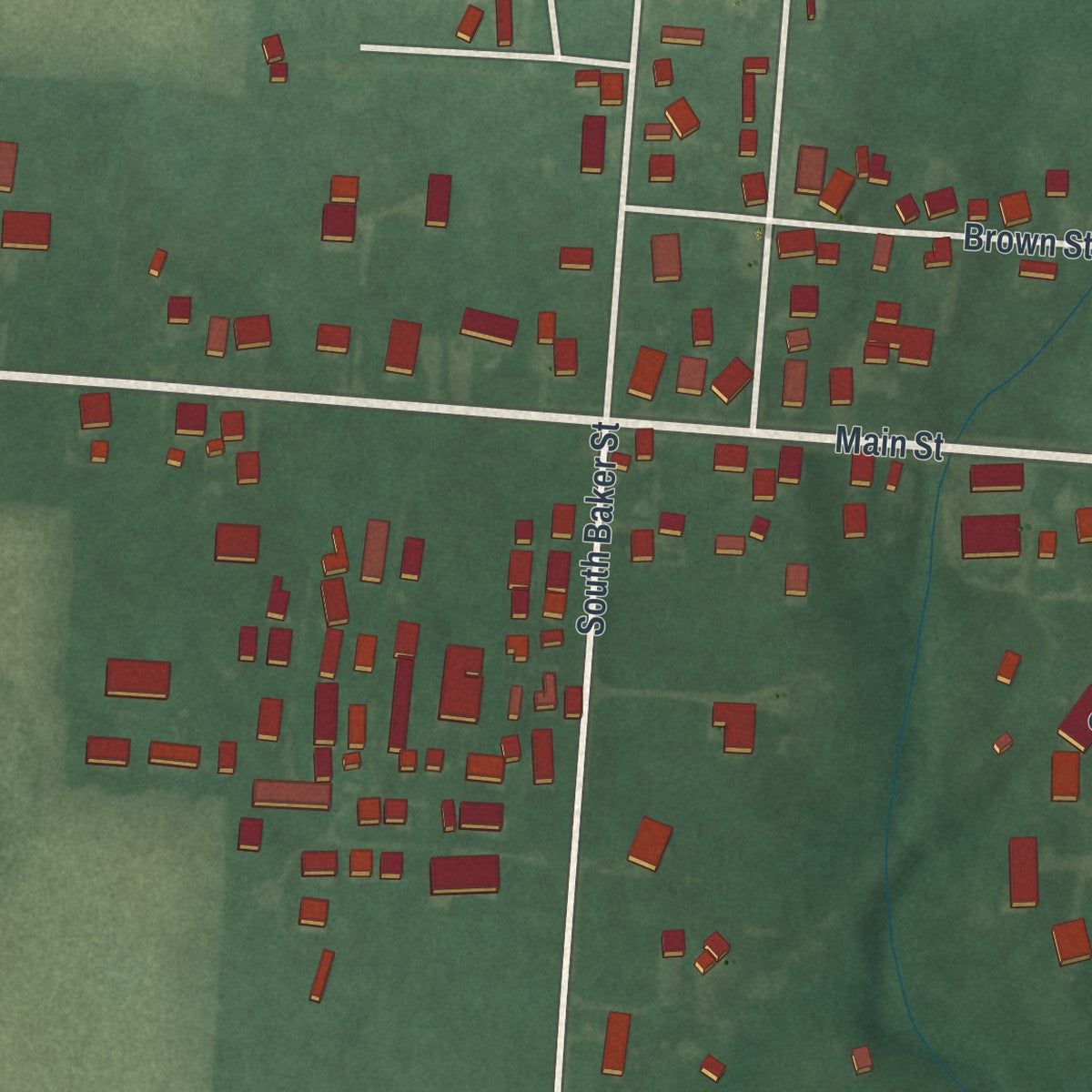 Second close-up of the map of Stoutsville, Ohio print showing more streets and buildings