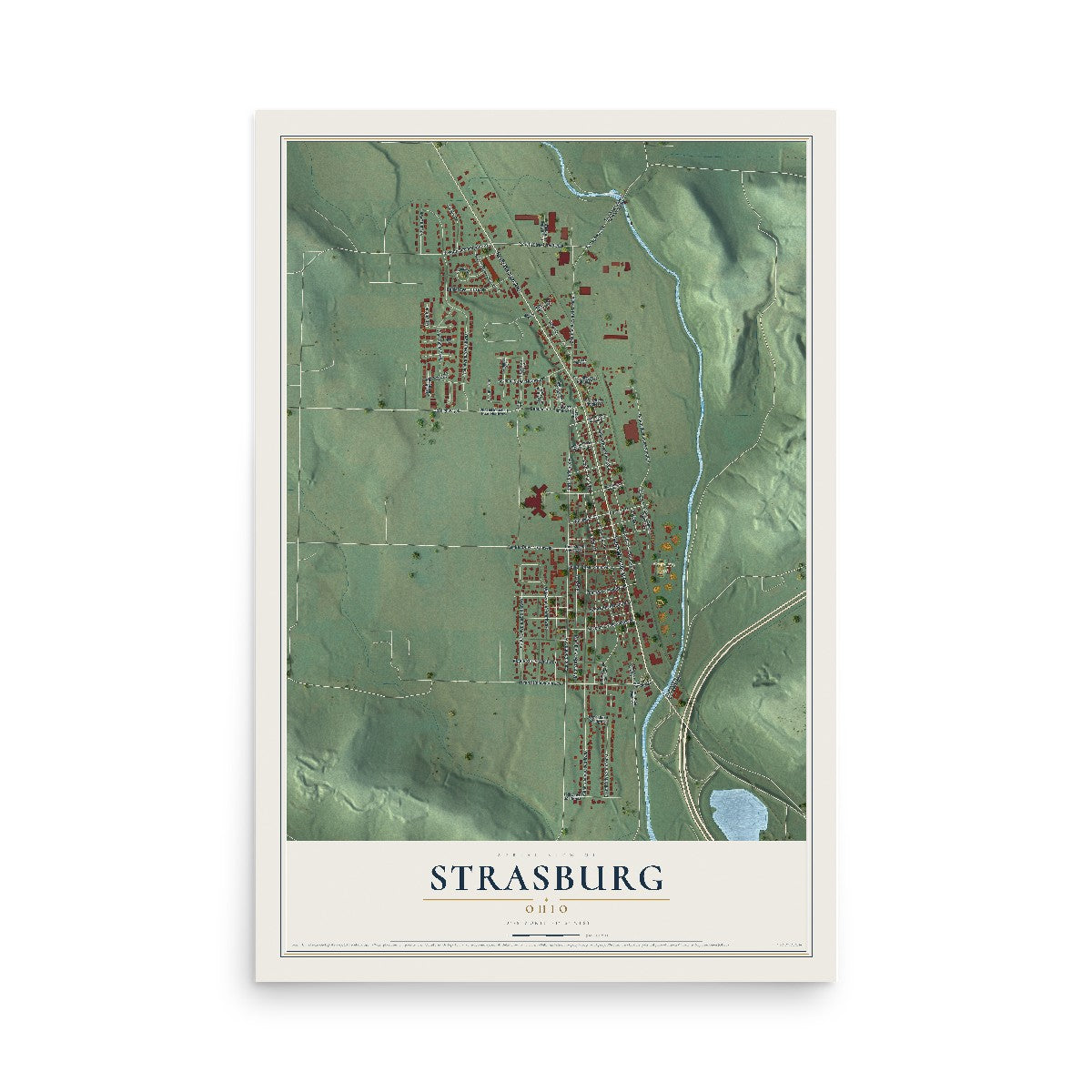 Map of Strasburg, Ohio, 12 x 18 inch unframed archival matte print