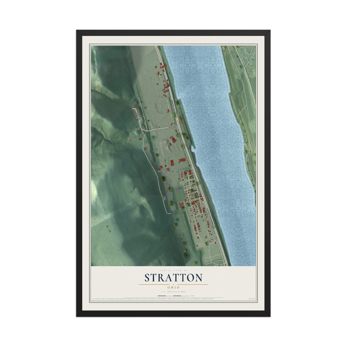 Map of Stratton, Ohio, 12 x 18 inch print in a black wood frame