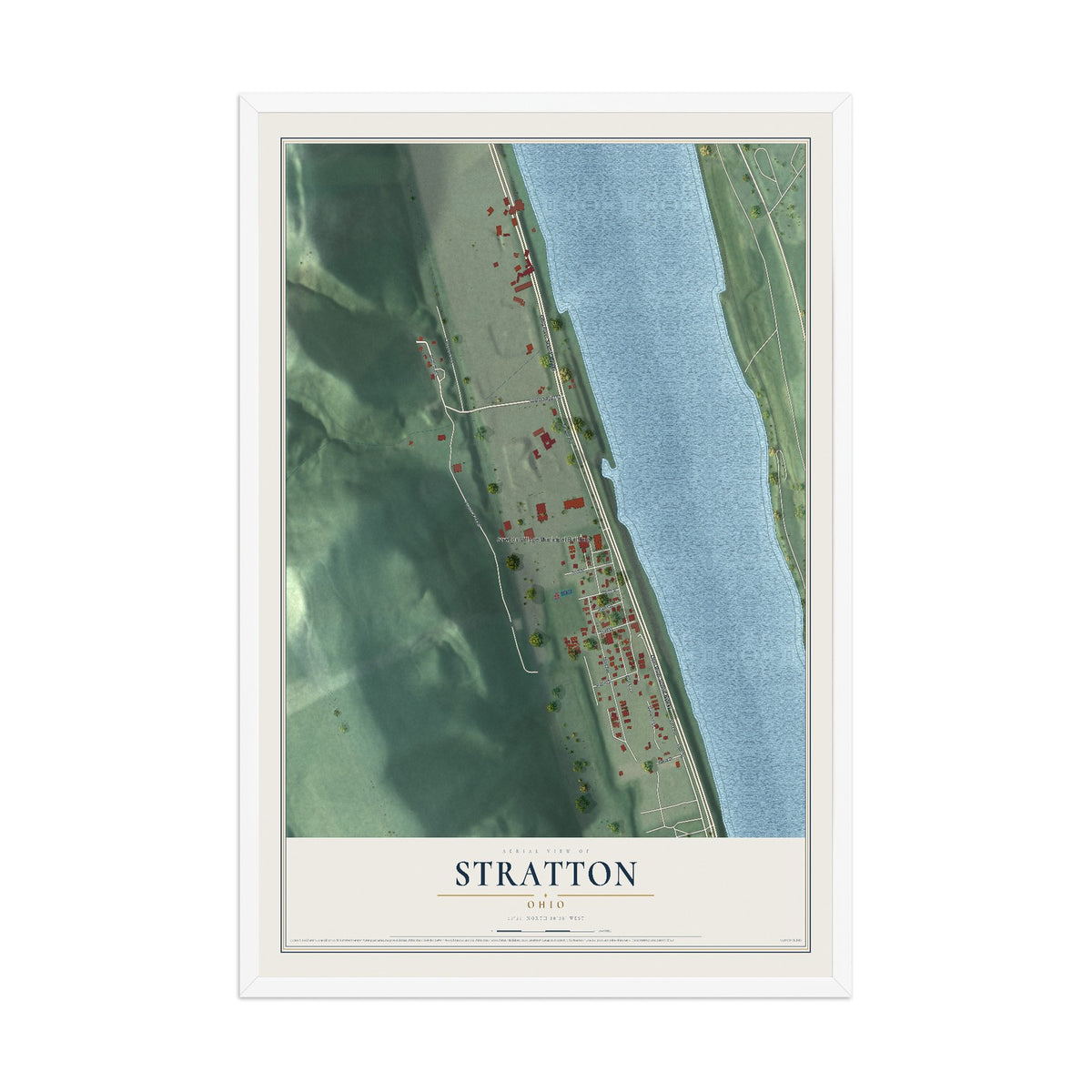 Map of Stratton, Ohio, 12 x 18 inch print in a white wood frame