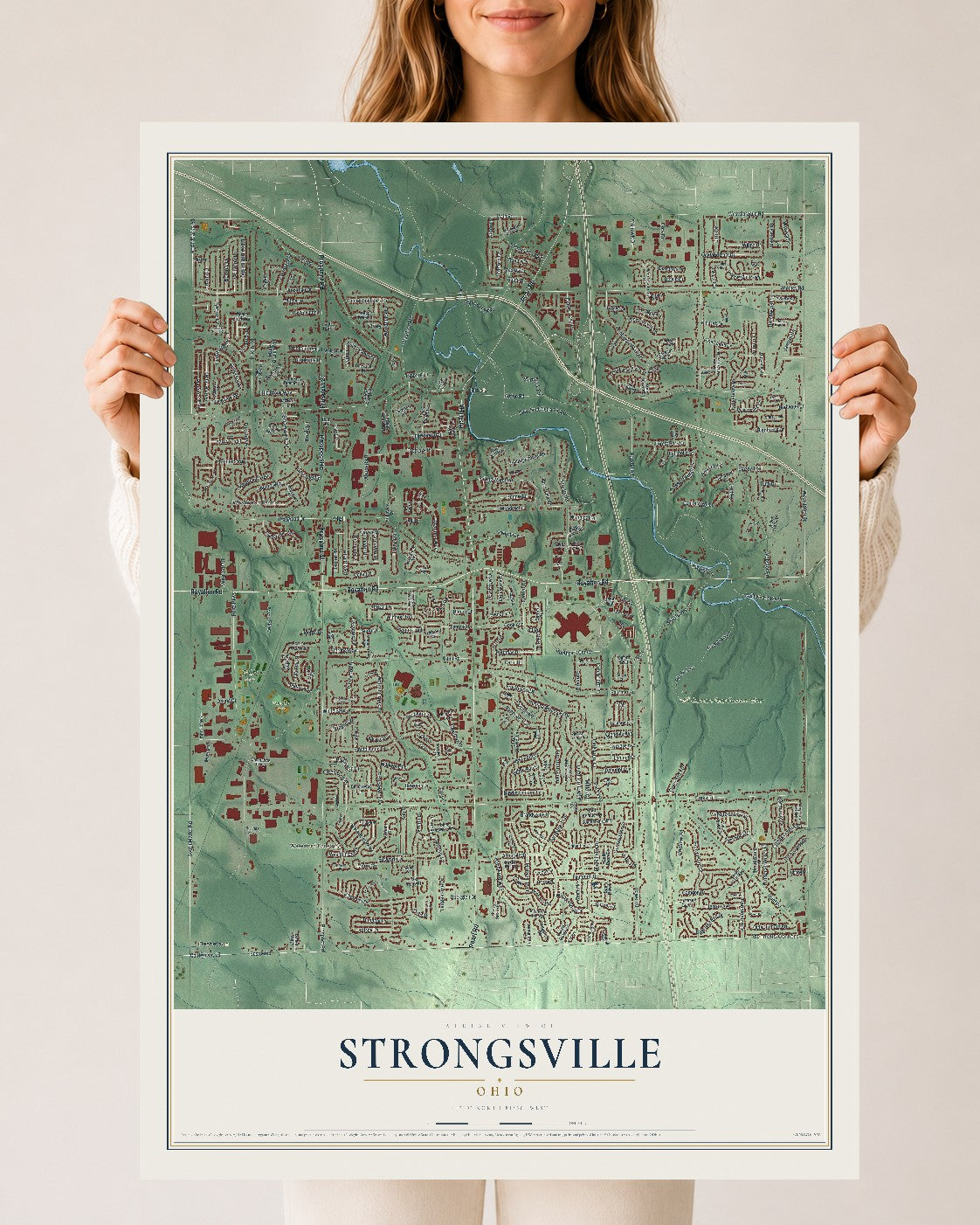 Map of Strongsville, Ohio, 24 x 36 inch unframed archival matte print