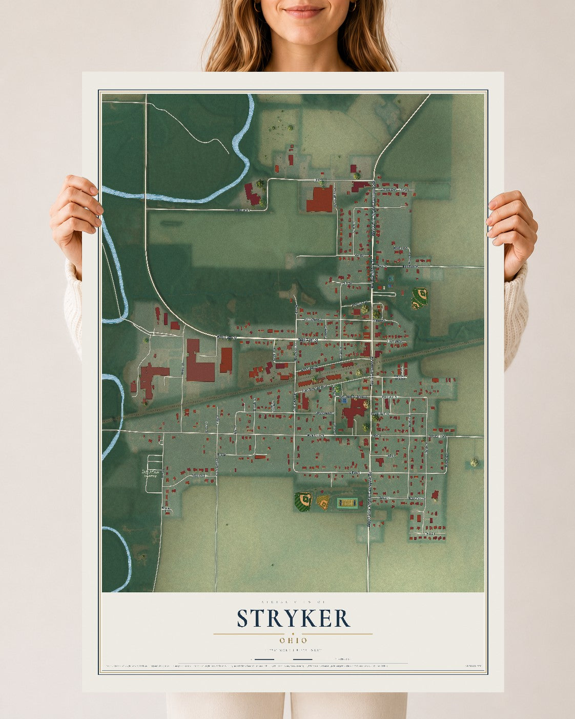 Map of Stryker, Ohio, 24 x 36 inch unframed archival matte print