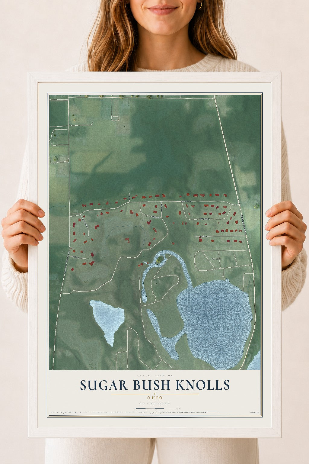 Map of Sugar Bush Knolls, Ohio, 18 x 24 inch print in a white wood frame