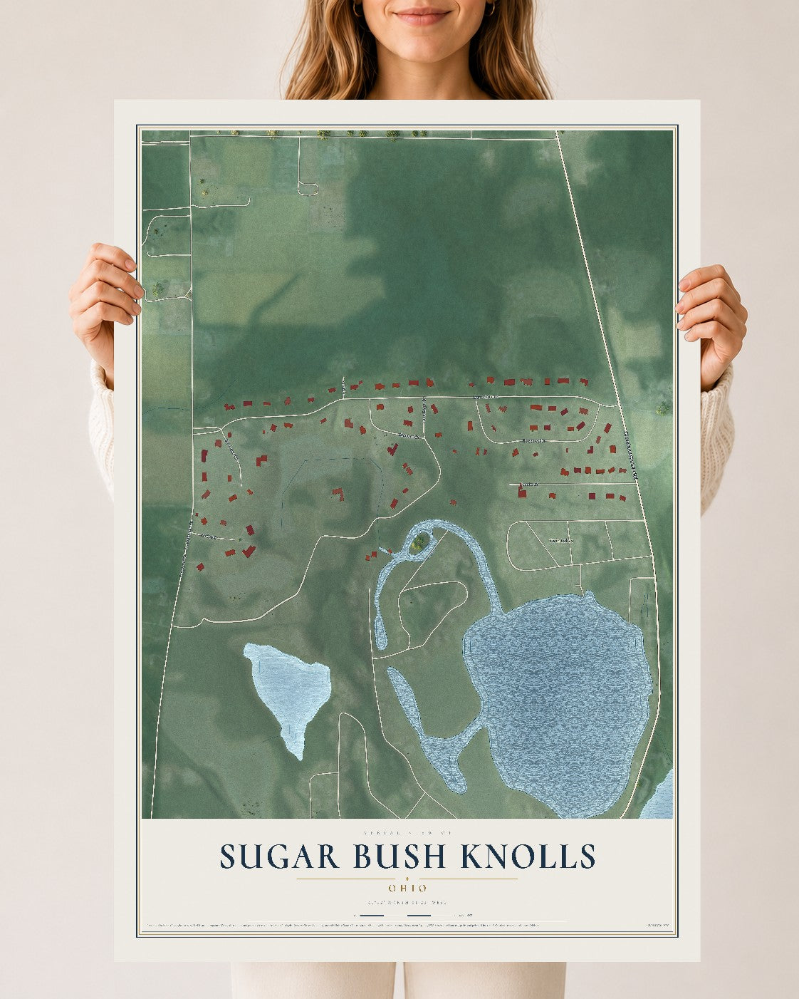 Map of Sugar Bush Knolls, Ohio, 24 x 36 inch unframed archival matte print
