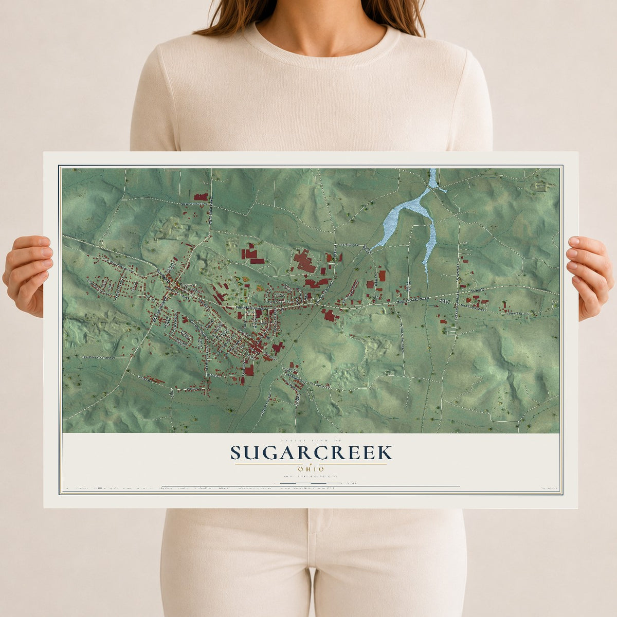Map of Sugarcreek, Ohio, 12 x 18 inch unframed archival matte print
