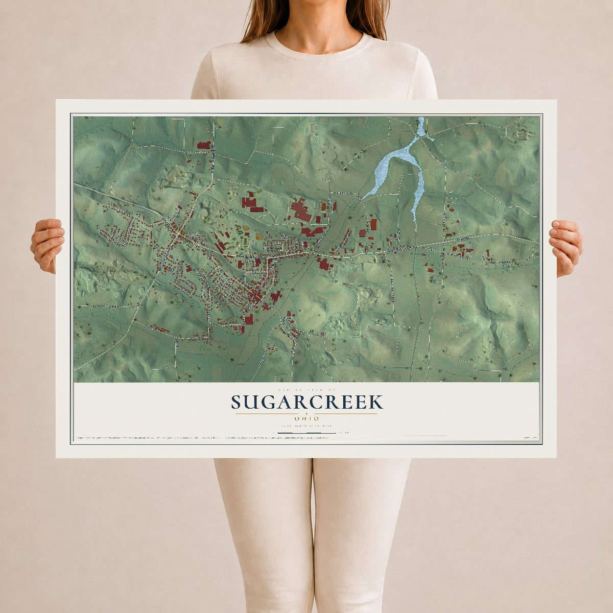 Map of Sugarcreek, Ohio, 24 x 36 inch unframed archival matte print
