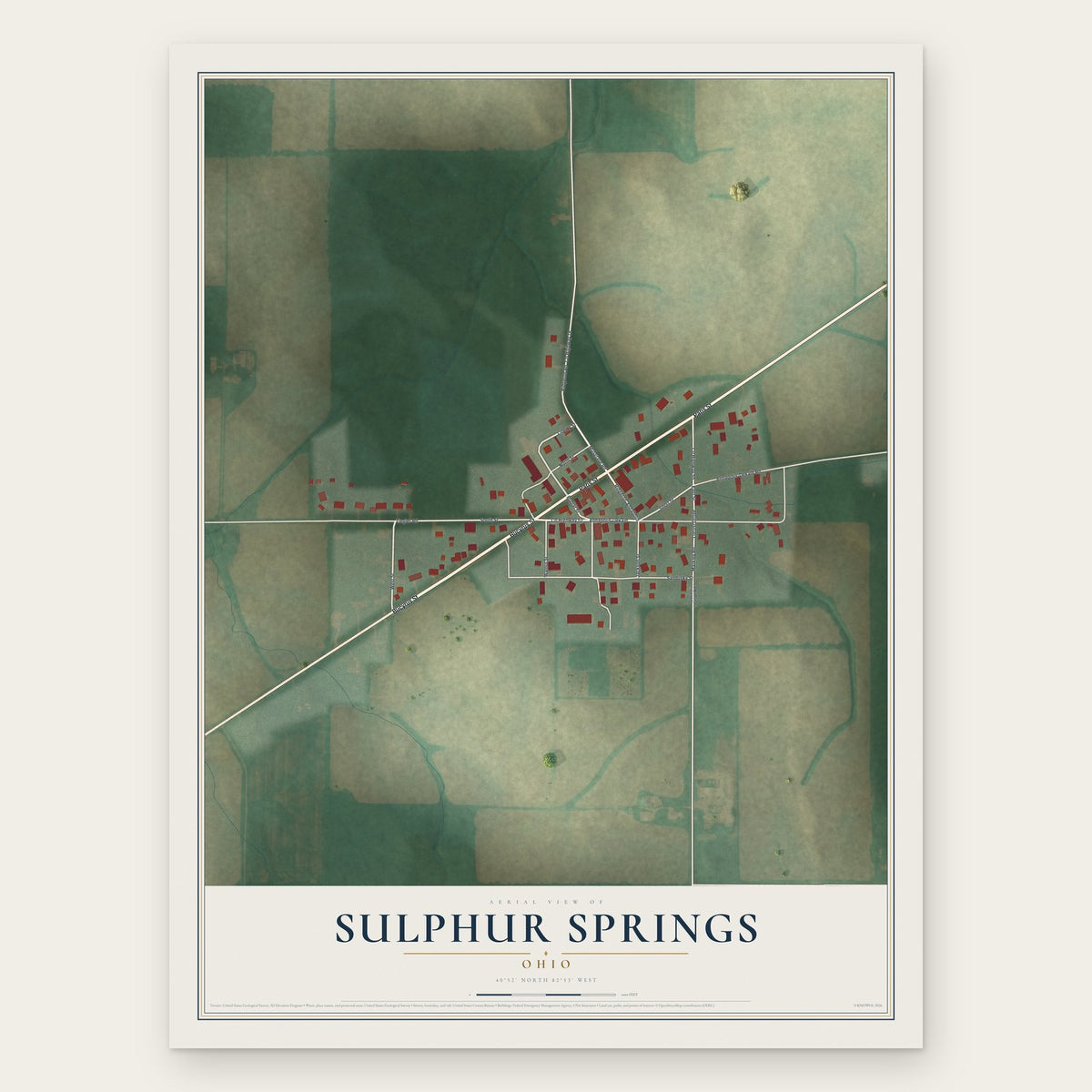 Sulphur Springs, Ohio map print, the full design