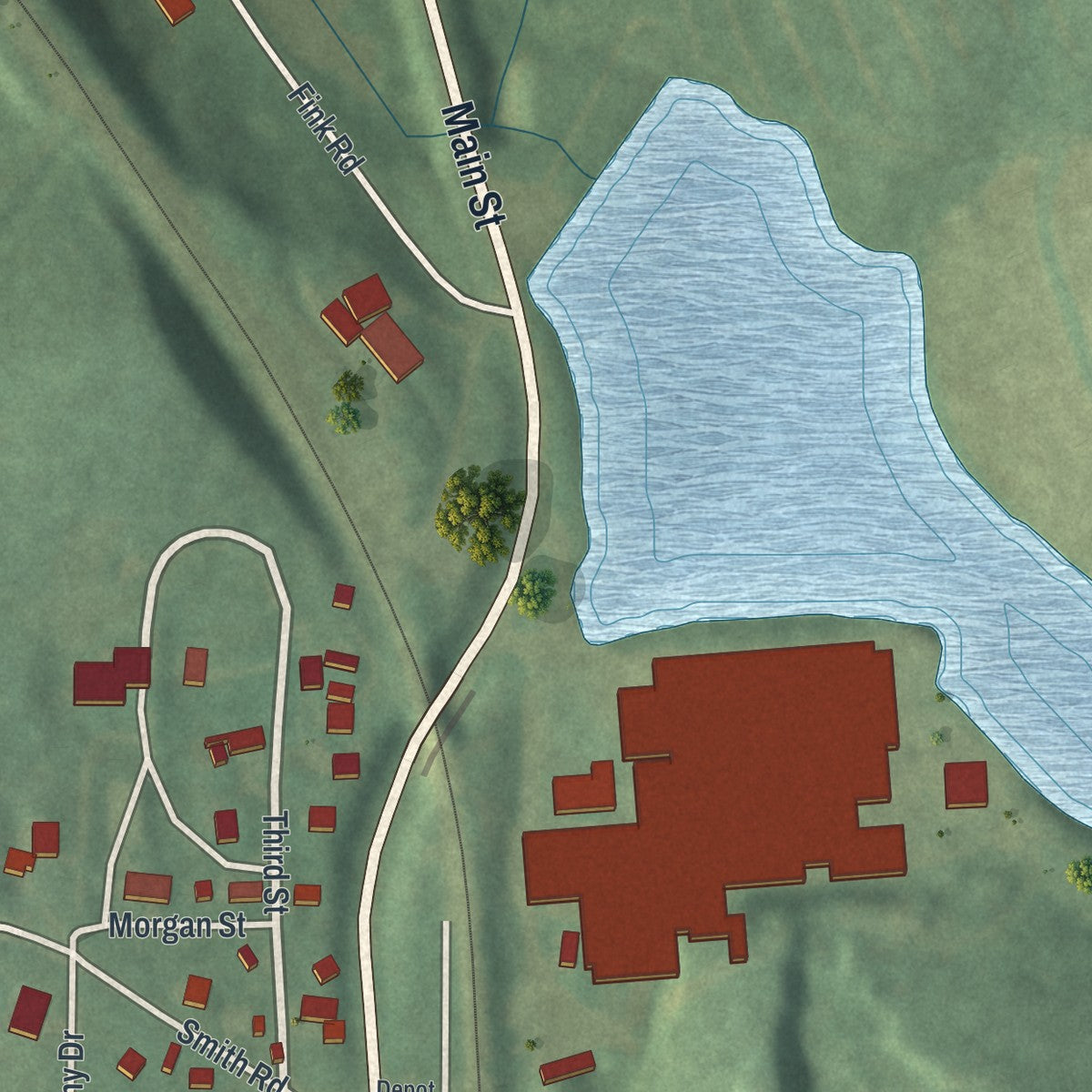 Close-up of the map of Summitville, Ohio print showing street and building detail