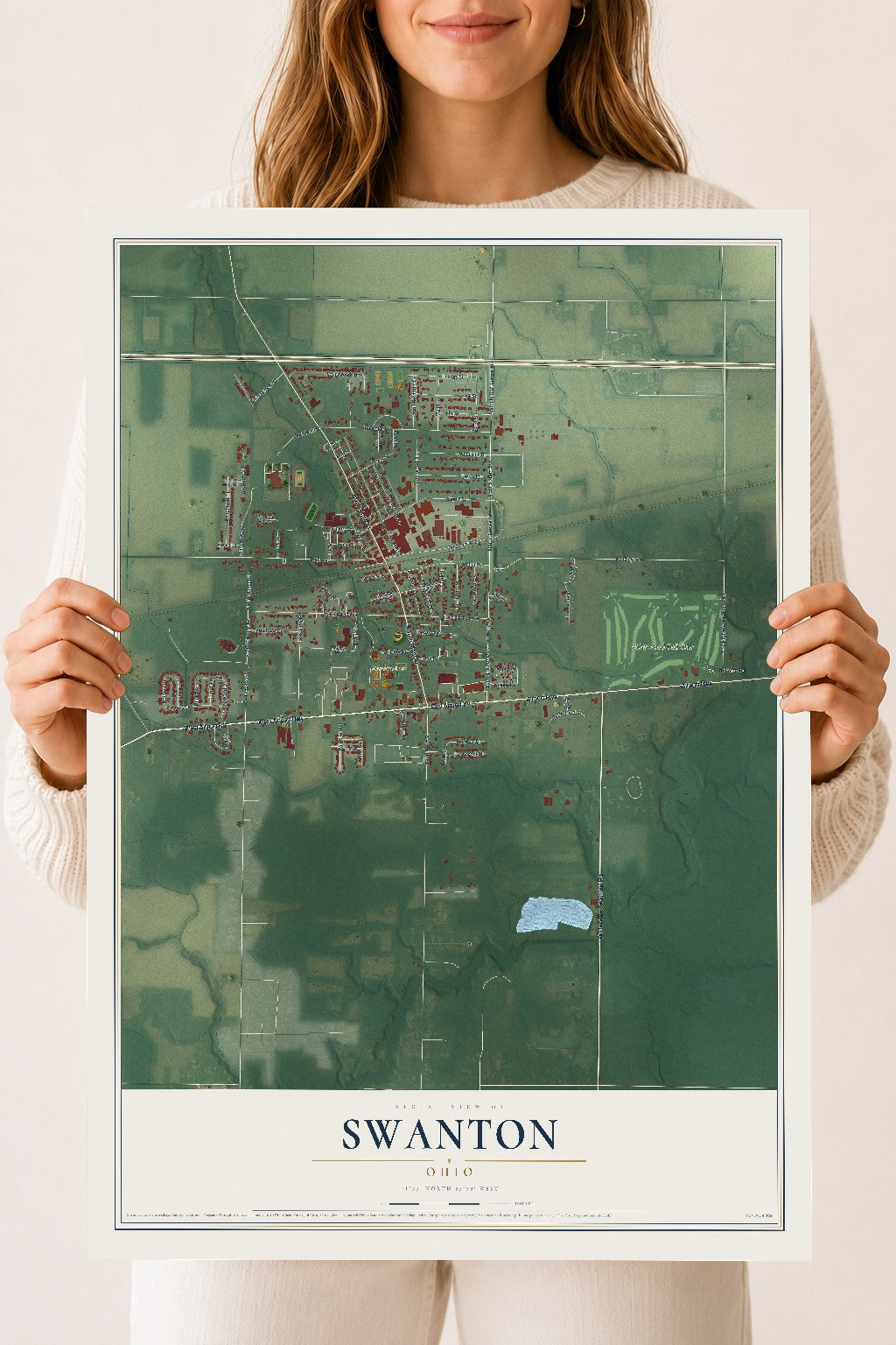 Map of Swanton, Ohio, 18 x 24 inch unframed archival matte print