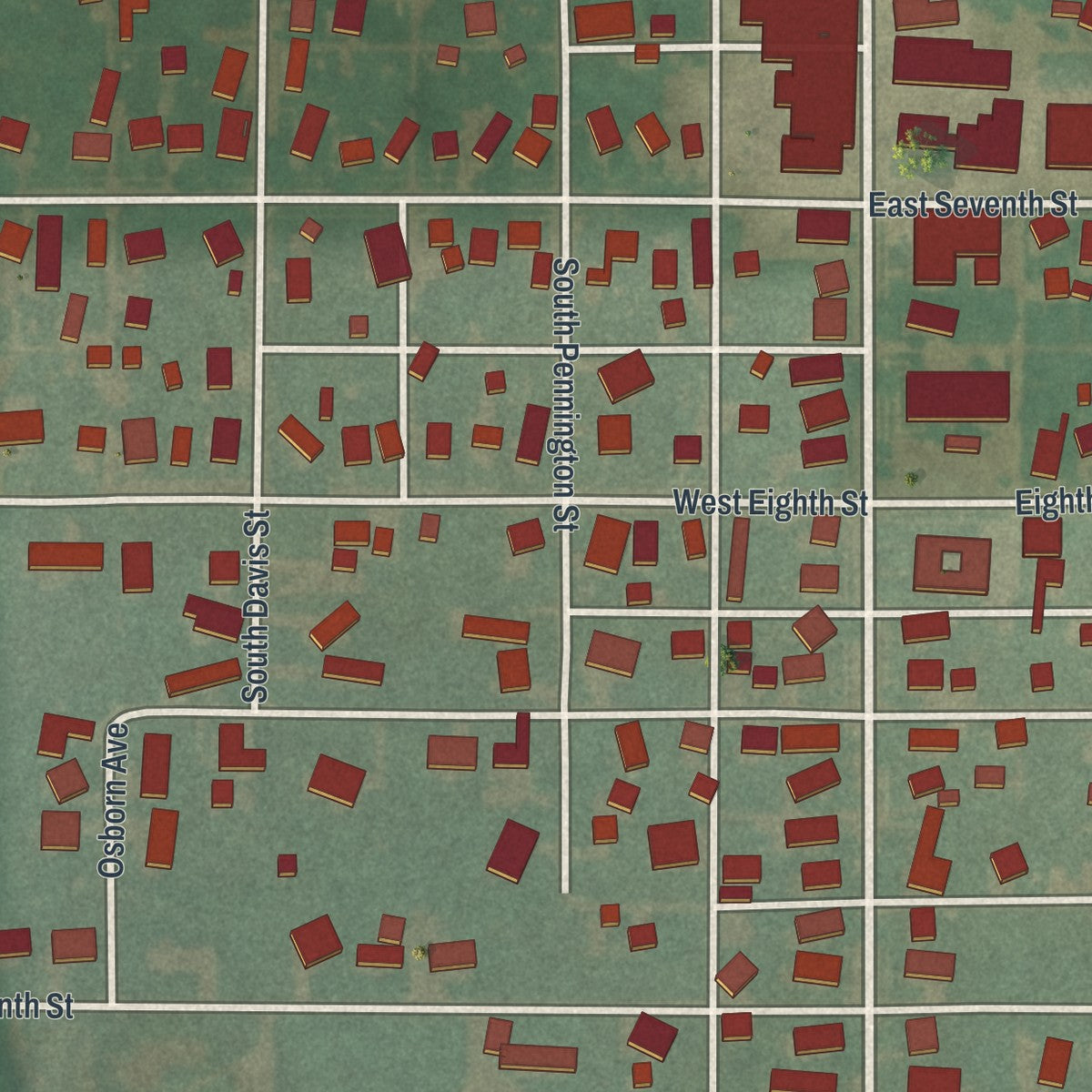 Close-up of the map of Sycamore, Ohio print showing street and building detail