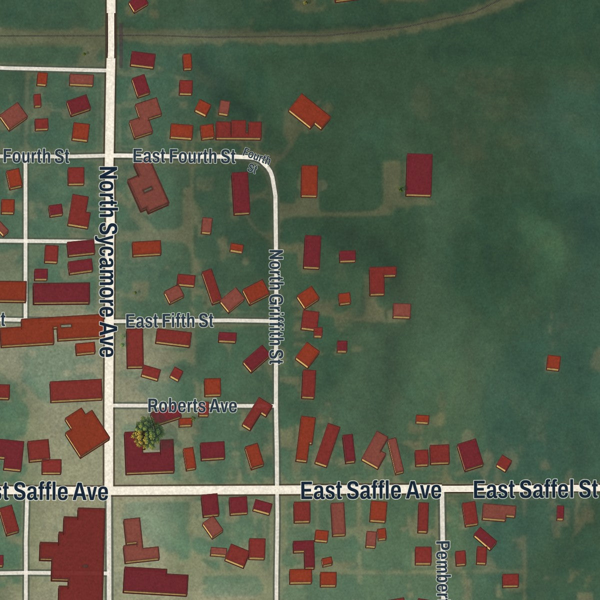 Second close-up of the map of Sycamore, Ohio print showing more streets and buildings