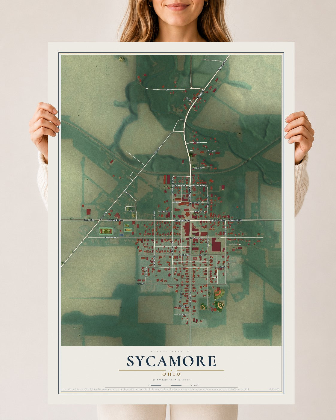 Map of Sycamore, Ohio, 24 x 36 inch unframed archival matte print
