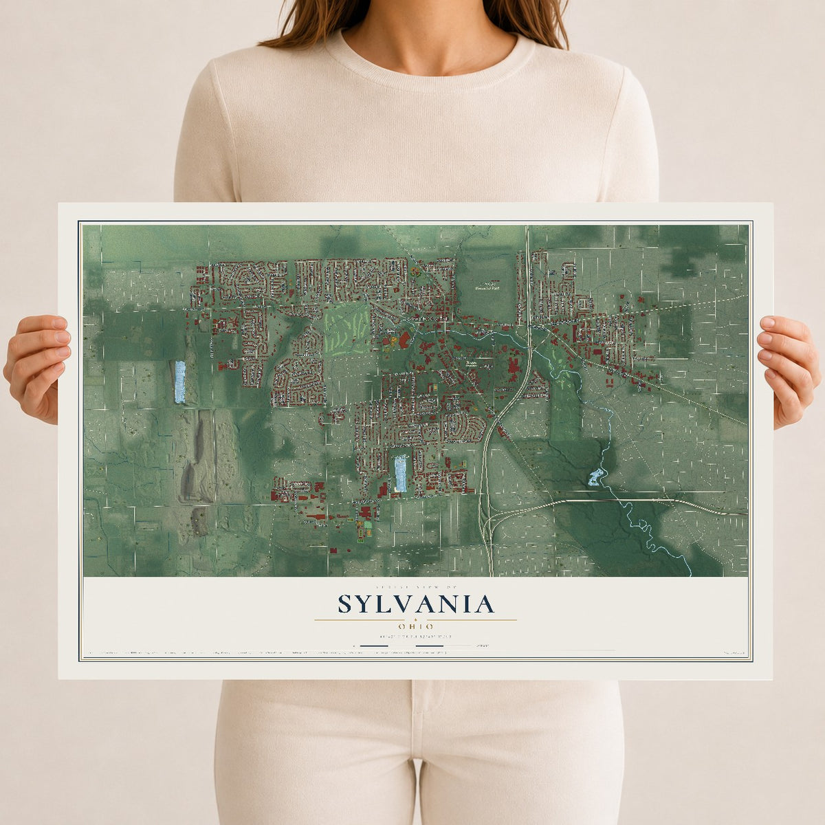 Map of Sylvania, Ohio, 12 x 18 inch unframed archival matte print