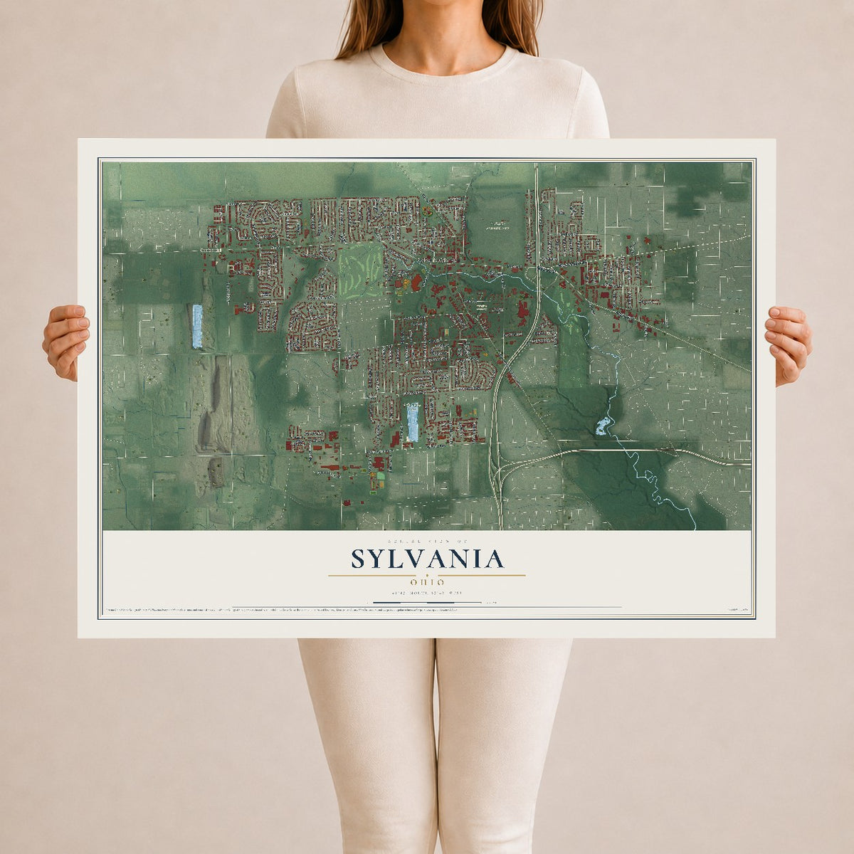 Map of Sylvania, Ohio, 24 x 36 inch unframed archival matte print