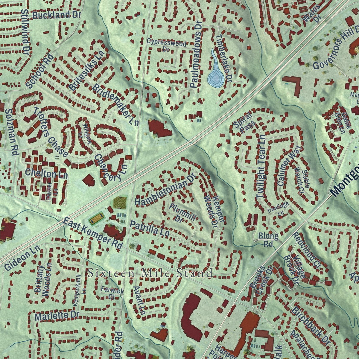 Close-up of the map of Symmes, Ohio print showing street and building detail