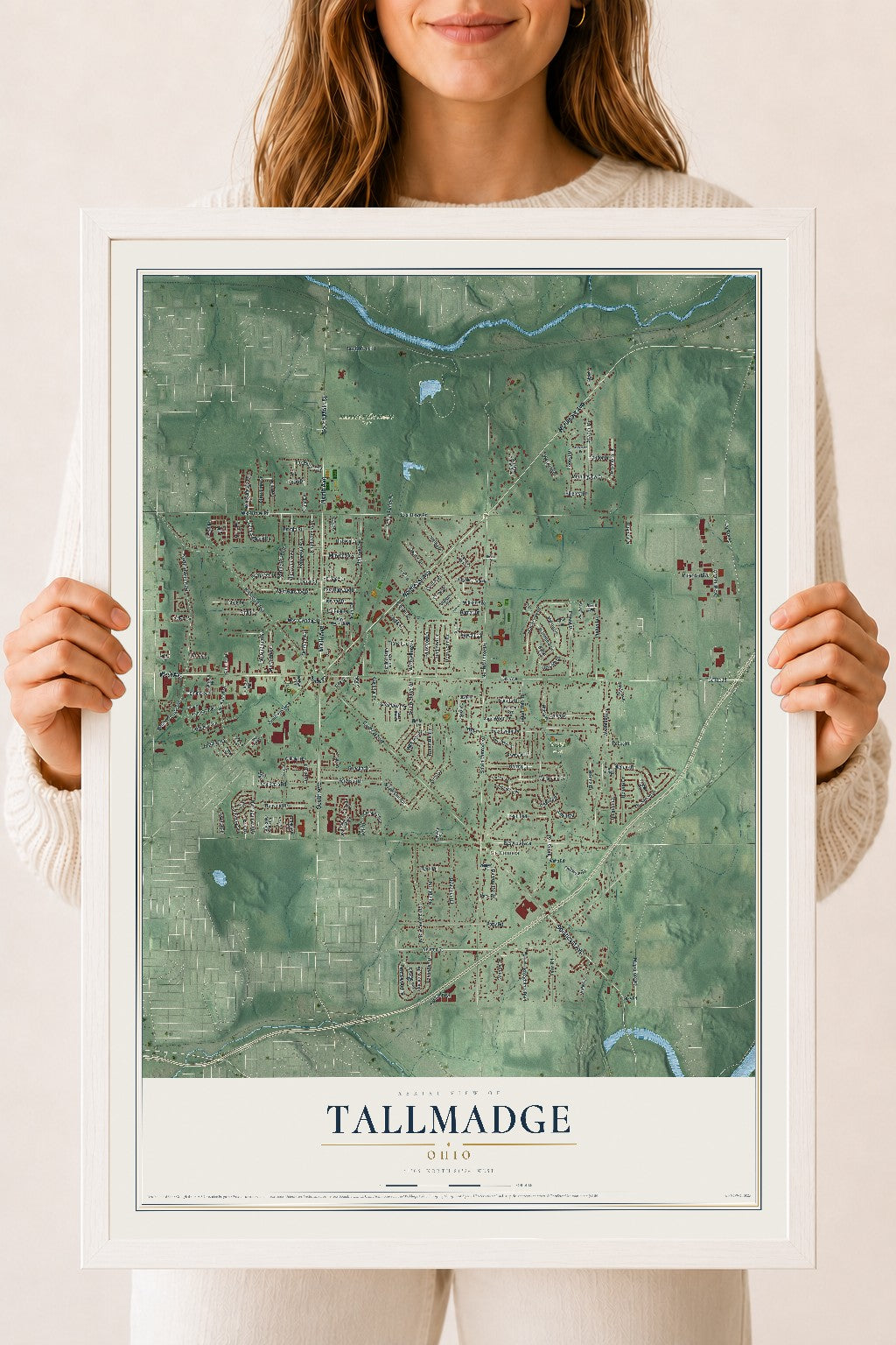 Map of Tallmadge, Ohio, 18 x 24 inch print in a white wood frame