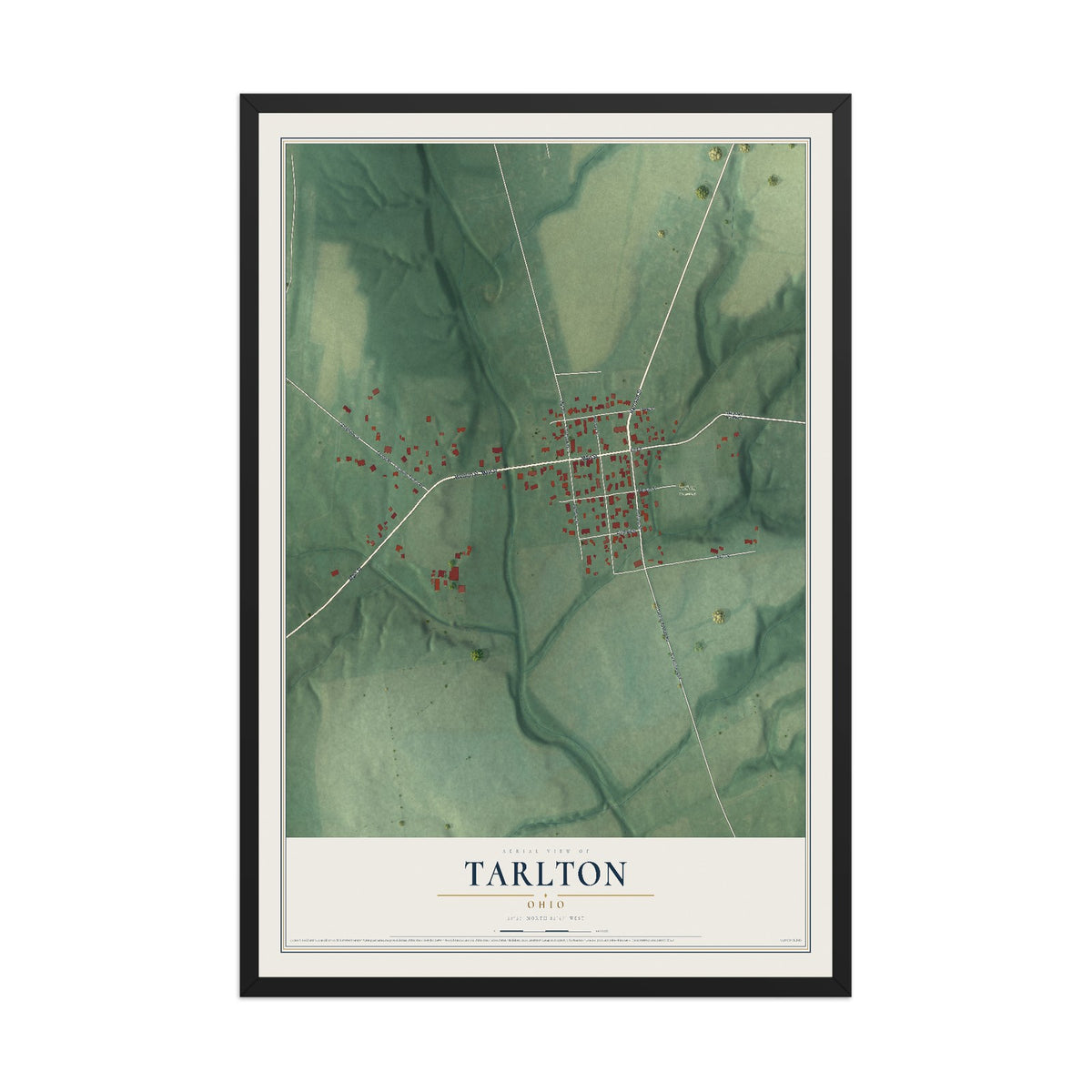 Map of Tarlton, Ohio, 12 x 18 inch print in a black wood frame