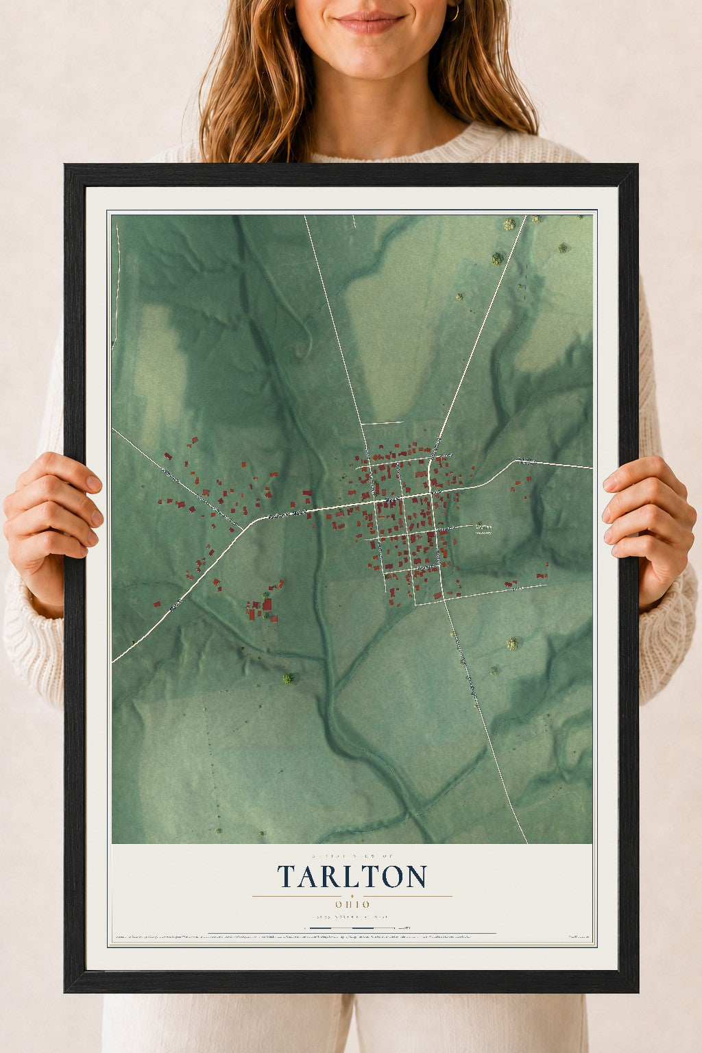 Map of Tarlton, Ohio, 18 x 24 inch print in a black wood frame