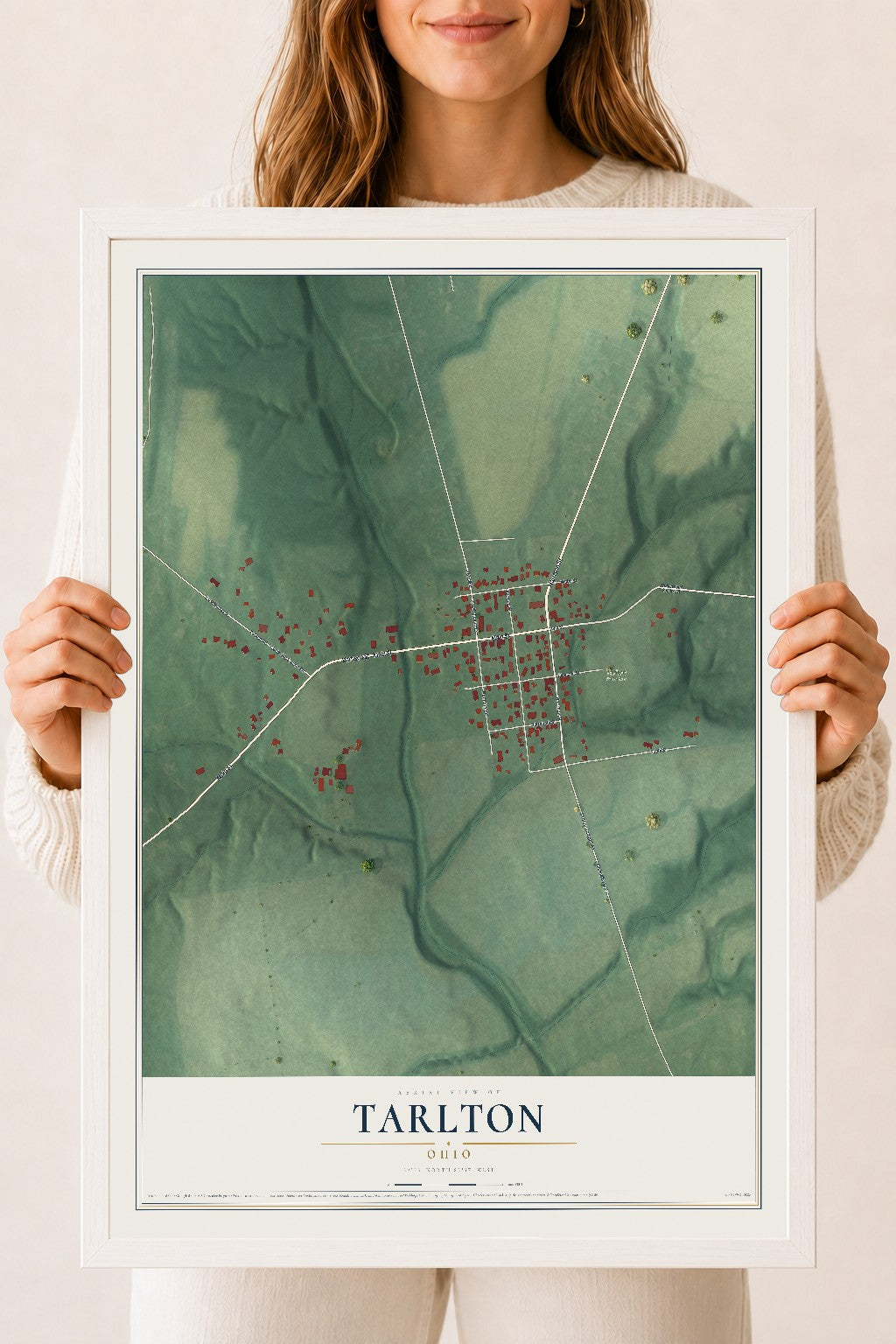 Map of Tarlton, Ohio, 18 x 24 inch print in a white wood frame