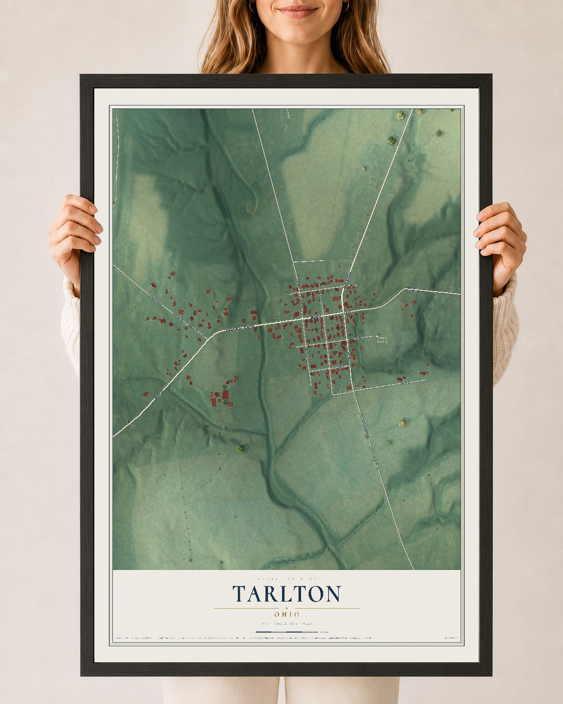 Map of Tarlton, Ohio, 24 x 36 inch print in a black wood frame