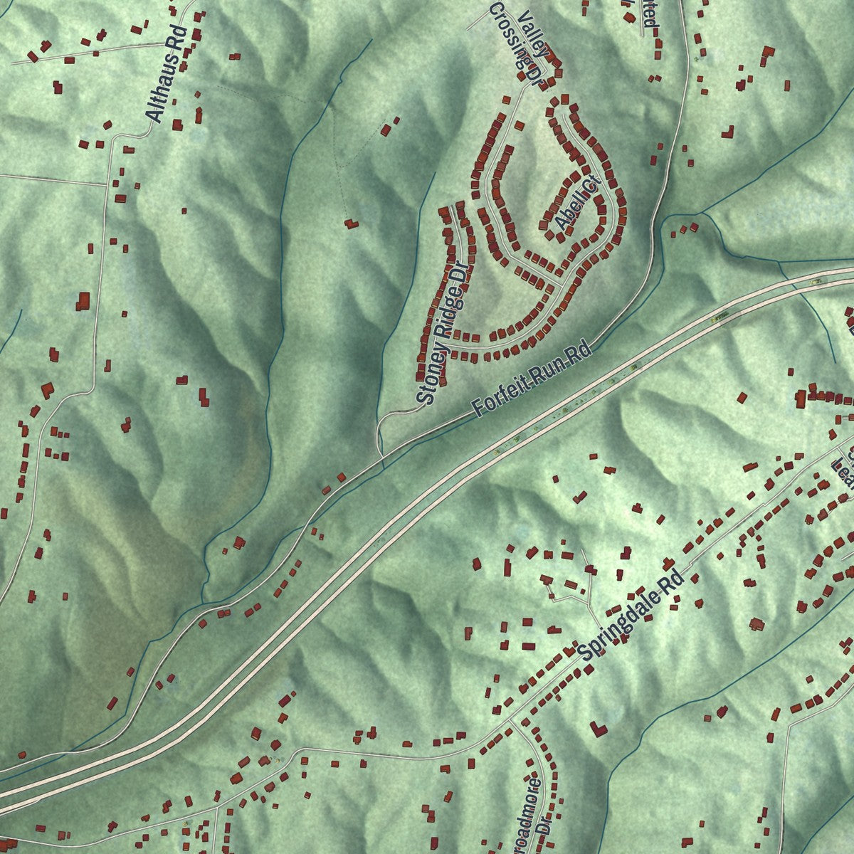 Close-up of the map of Taylor Creek, Ohio print showing street and building detail