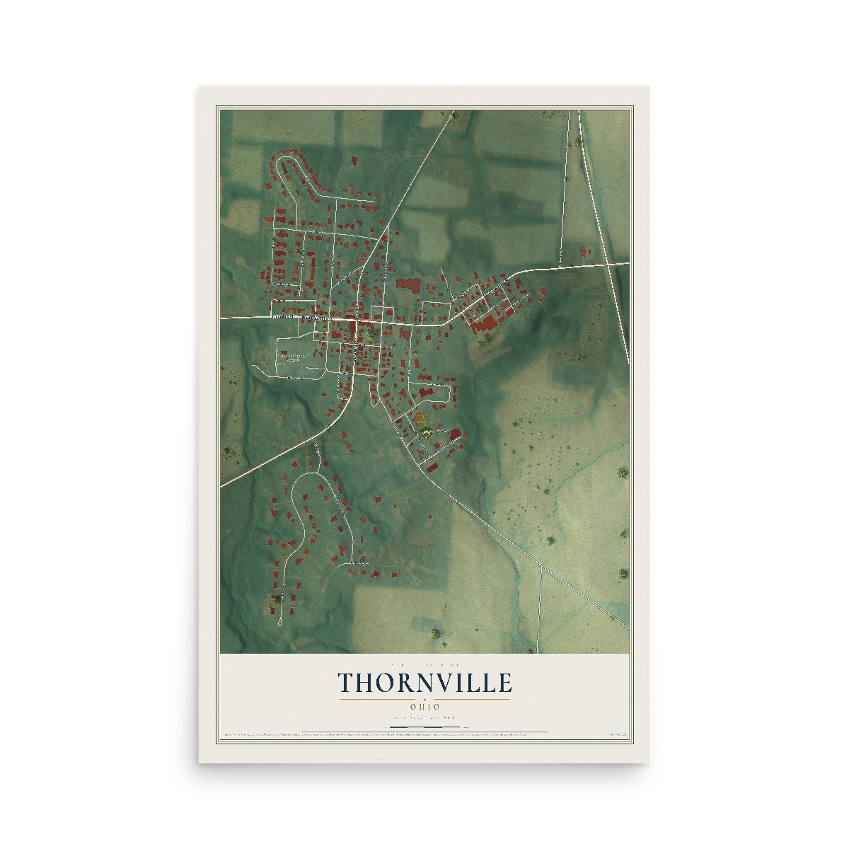 Map of Thornville, Ohio, 12 x 18 inch unframed archival matte print