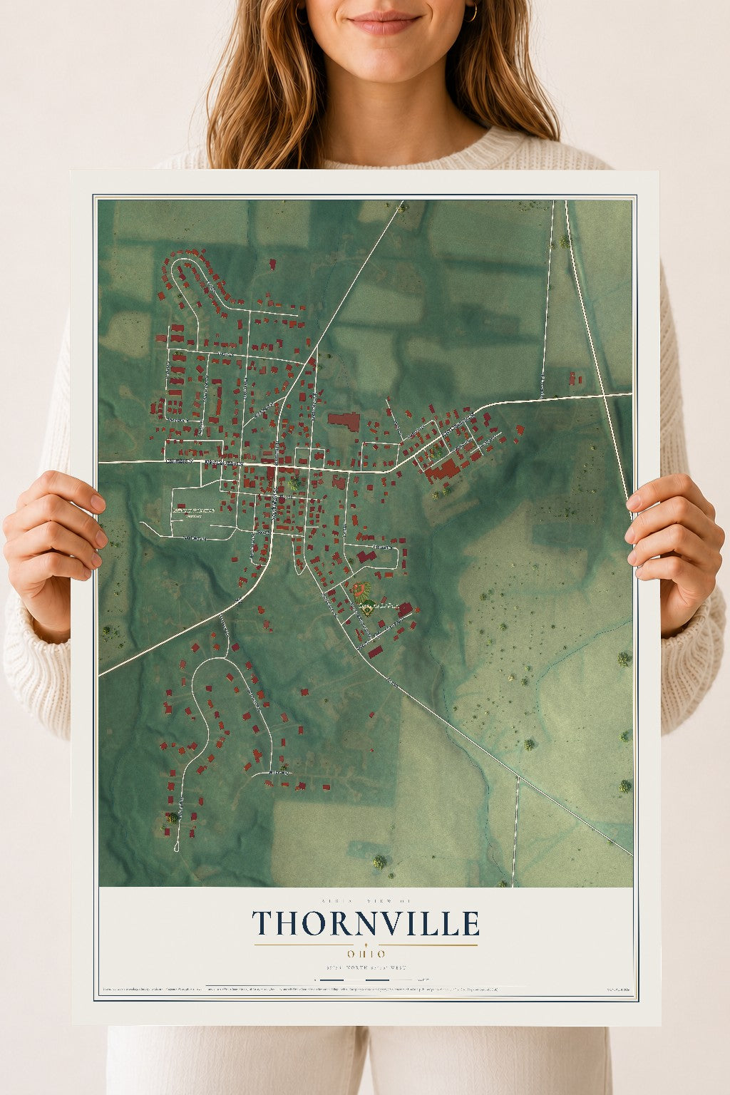 Map of Thornville, Ohio, 18 x 24 inch unframed archival matte print