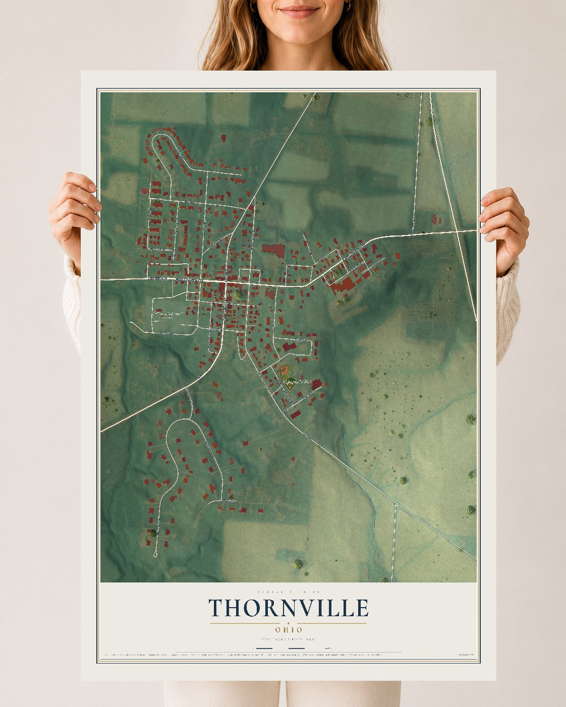 Map of Thornville, Ohio, 24 x 36 inch unframed archival matte print