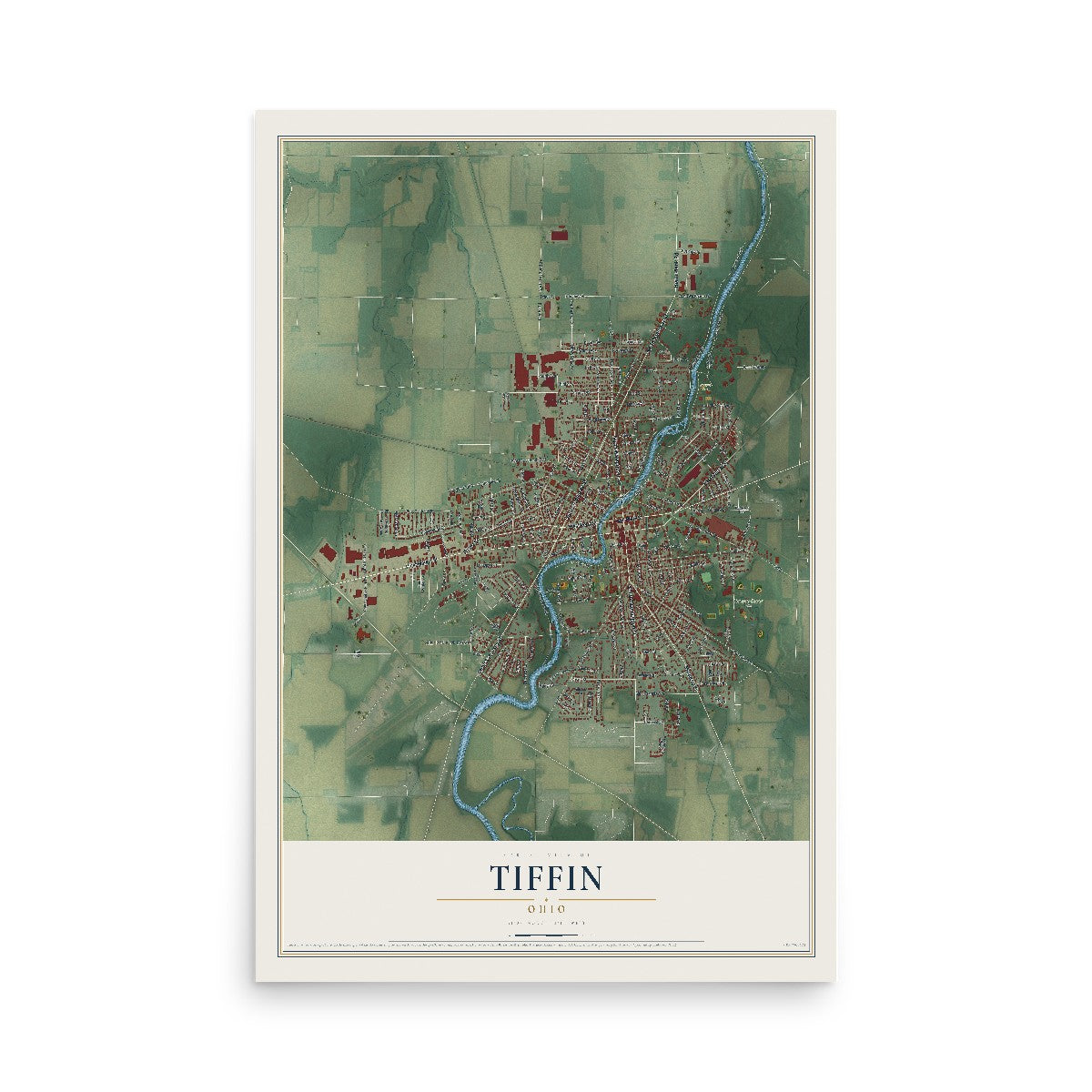 Map of Tiffin, Ohio, 12 x 18 inch unframed archival matte print