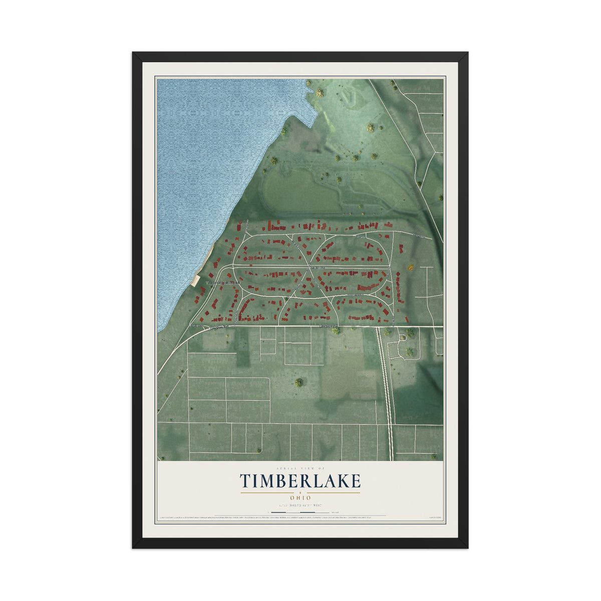 Map of Timberlake, Ohio, 12 x 18 inch print in a black wood frame