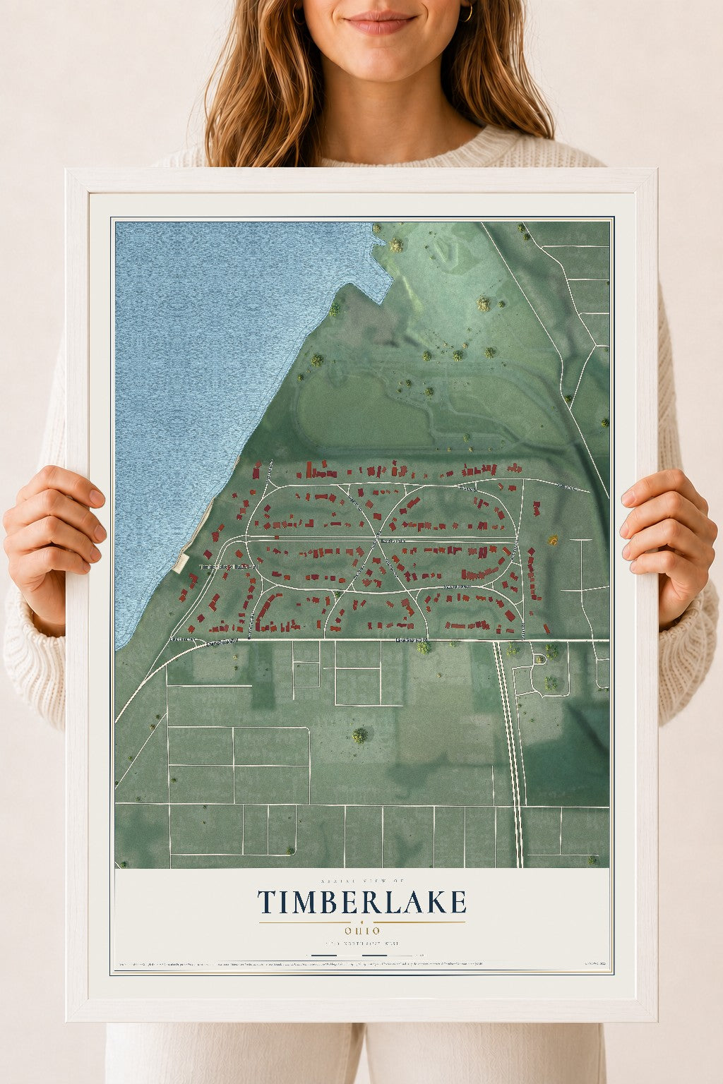Map of Timberlake, Ohio, 18 x 24 inch print in a white wood frame