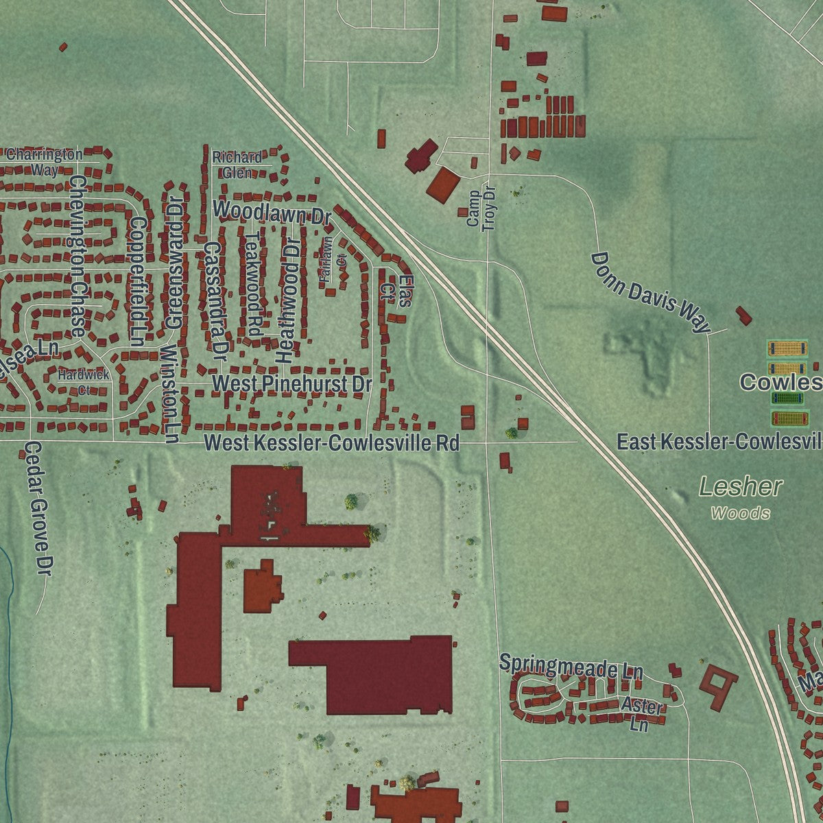 Second close-up of the map of Tipp City, Ohio print showing more streets and buildings