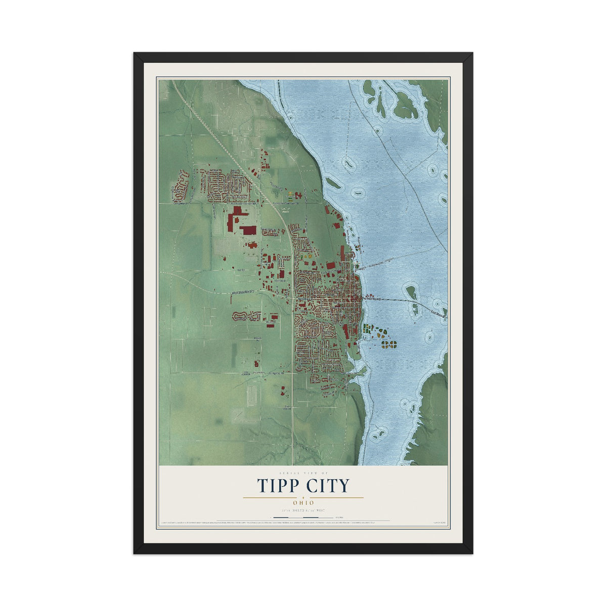 Map of Tipp City, Ohio, 12 x 18 inch print in a black wood frame