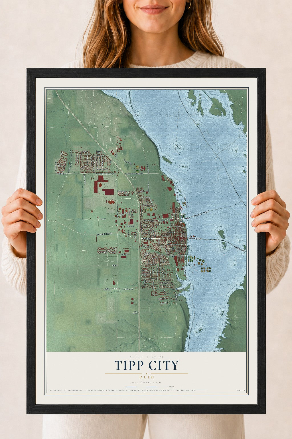 Map of Tipp City, Ohio, 18 x 24 inch print in a black wood frame