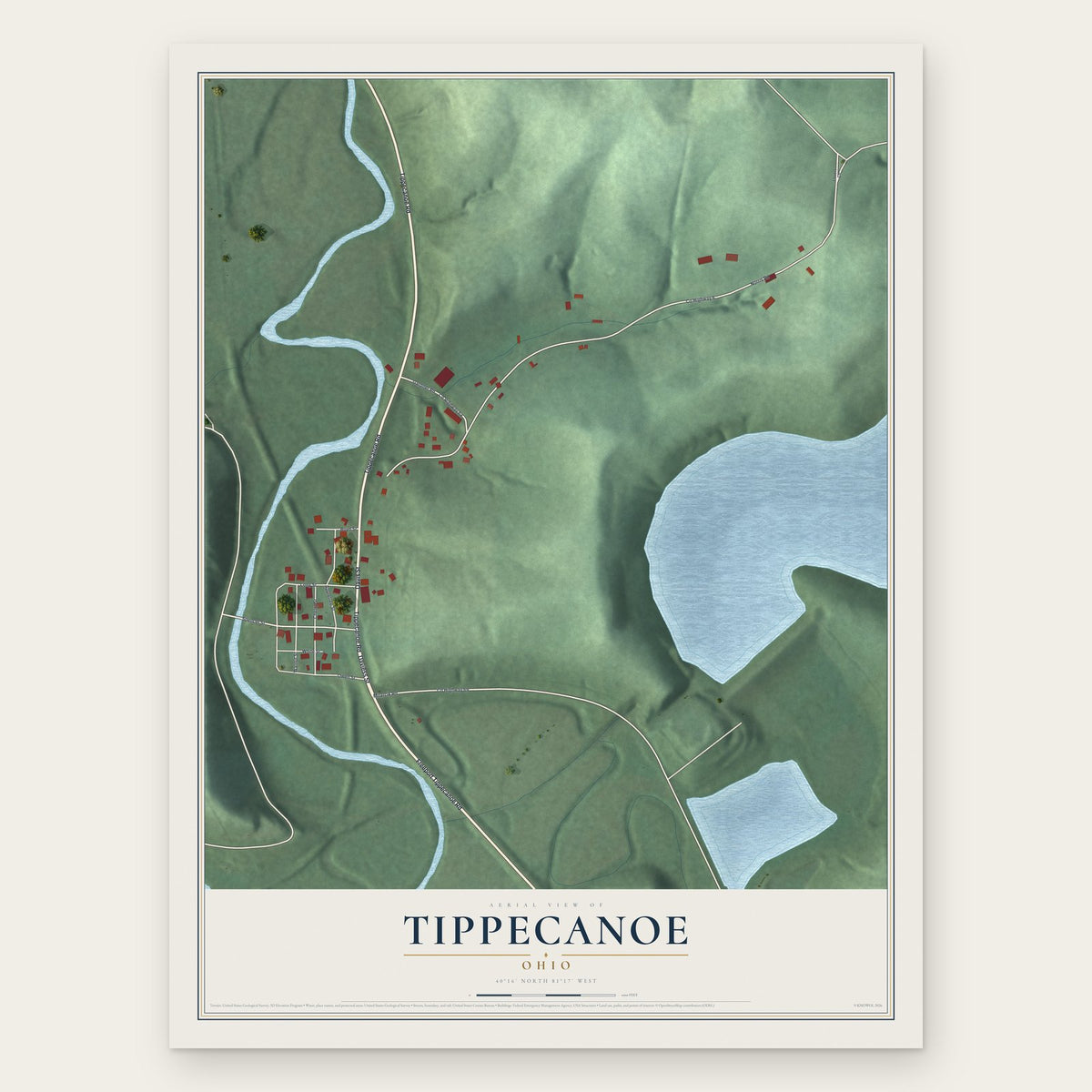 Tippecanoe, Ohio map print, the full design