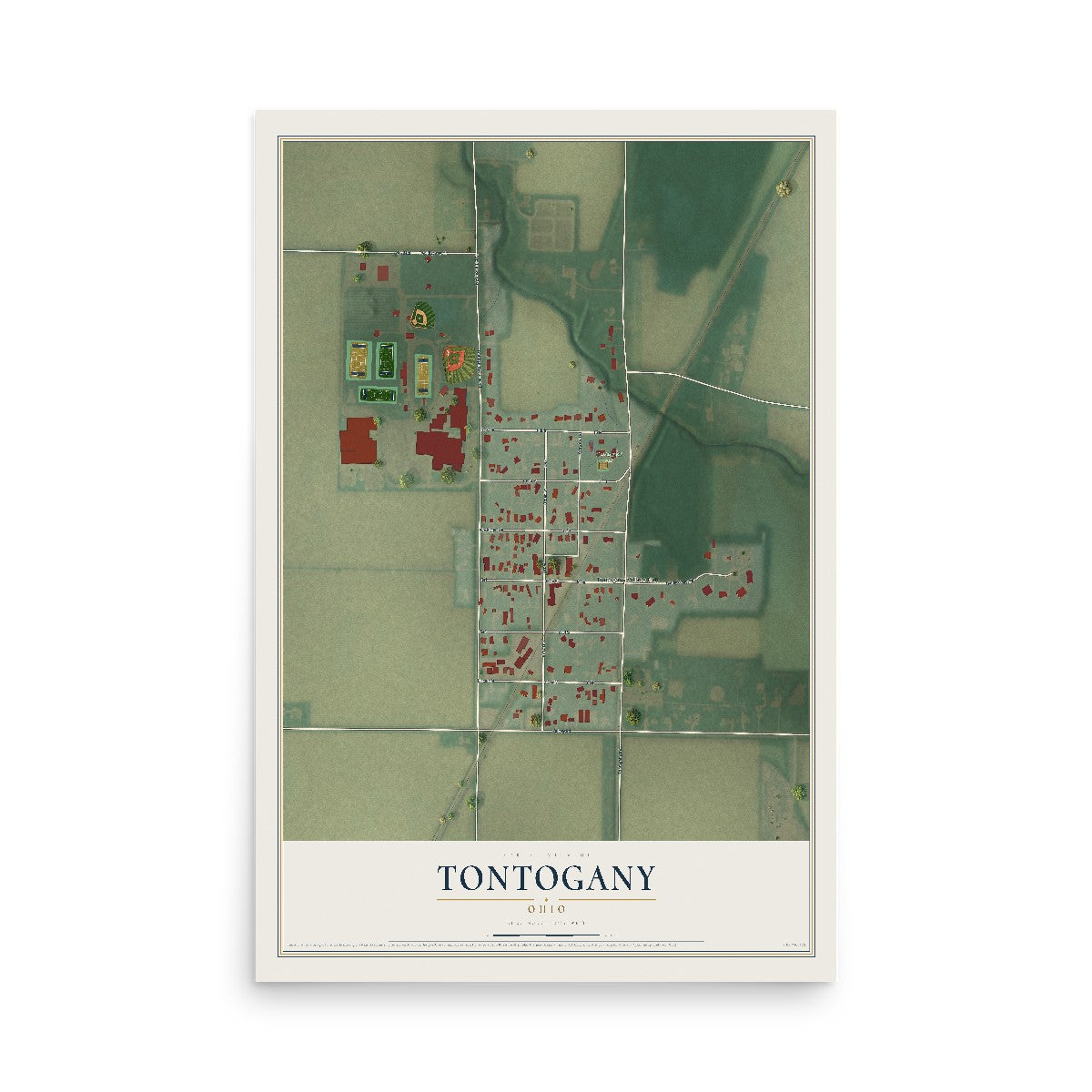 Map of Tontogany, Ohio, 12 x 18 inch unframed archival matte print