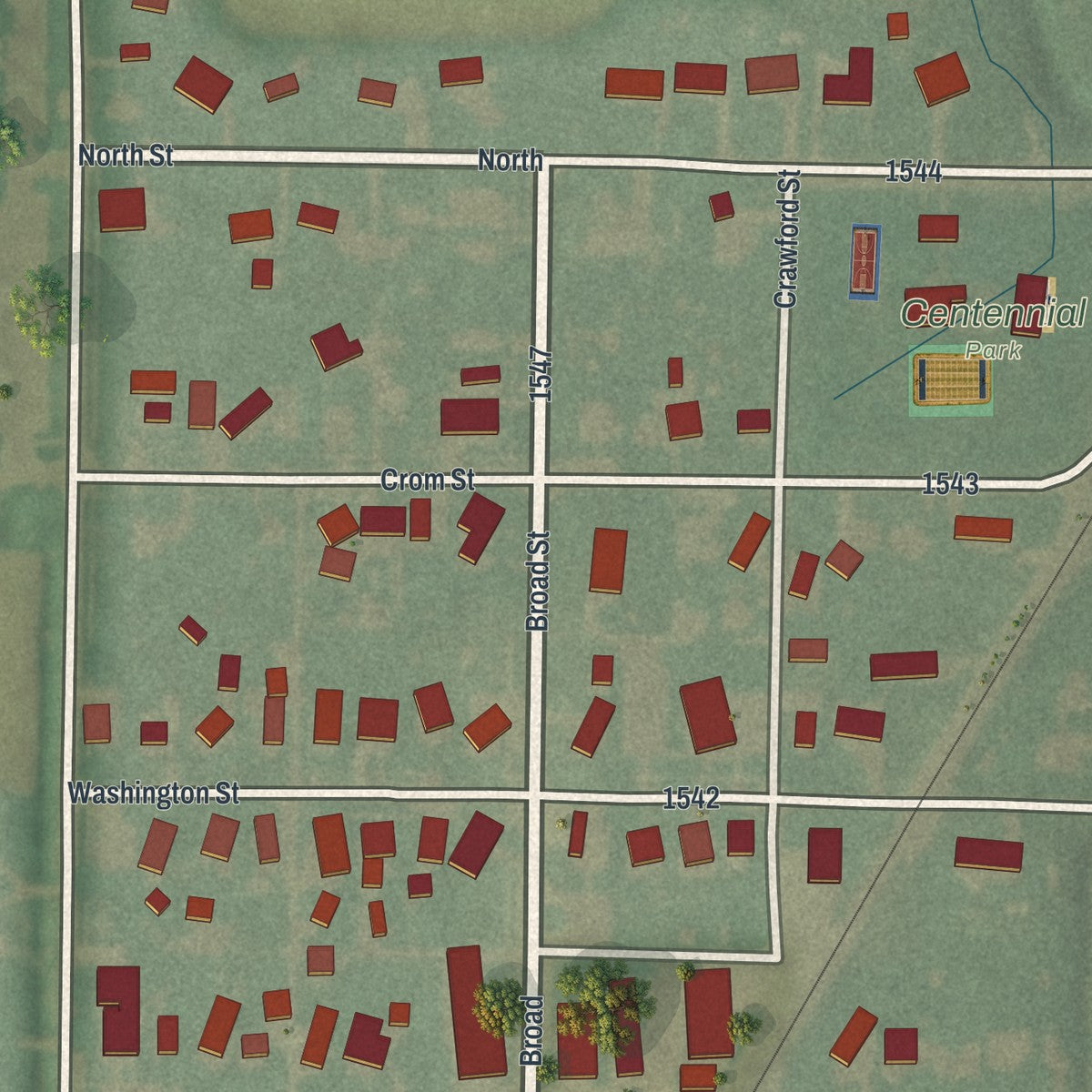 Close-up of the map of Tontogany, Ohio print showing street and building detail