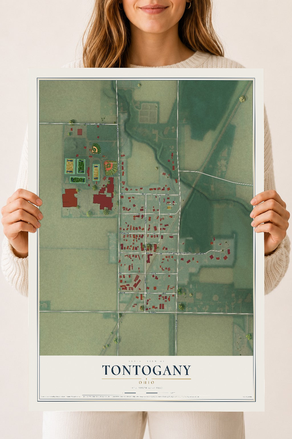 Map of Tontogany, Ohio, 18 x 24 inch unframed archival matte print
