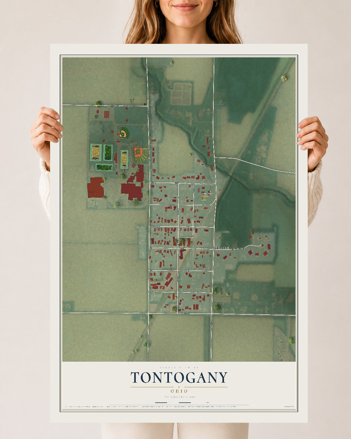 Map of Tontogany, Ohio, 24 x 36 inch unframed archival matte print