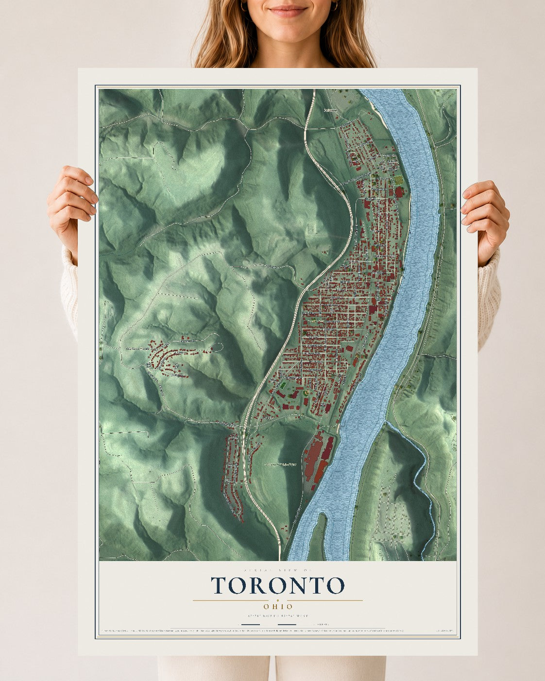 Map of Toronto, Ohio, 24 x 36 inch unframed archival matte print