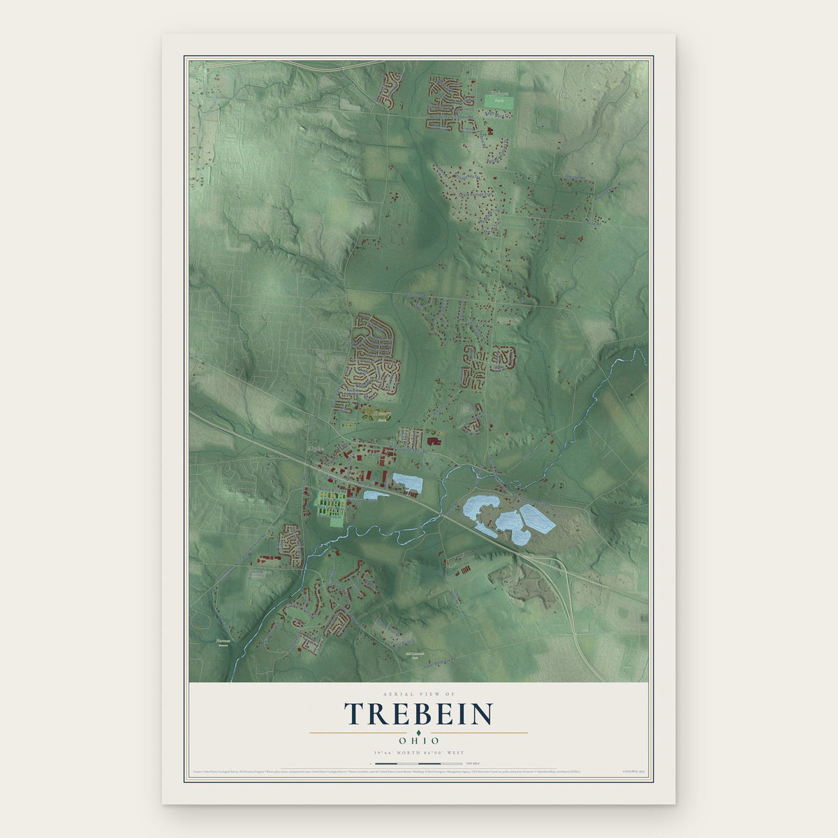 Trebein, Ohio map print, the full design