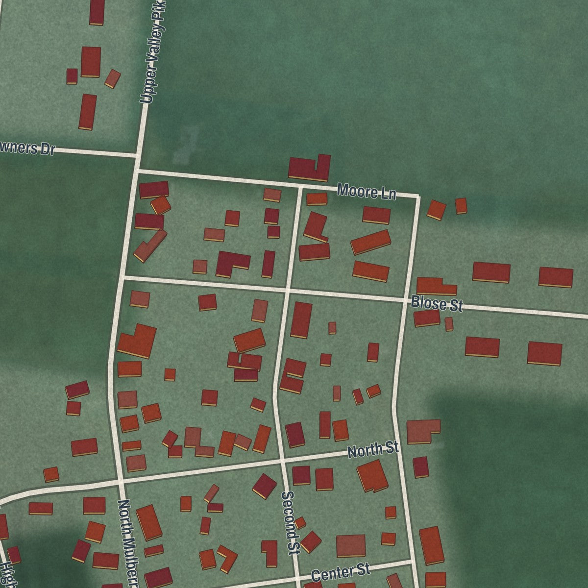 Close-up of the map of Tremont City, Ohio print showing street and building detail