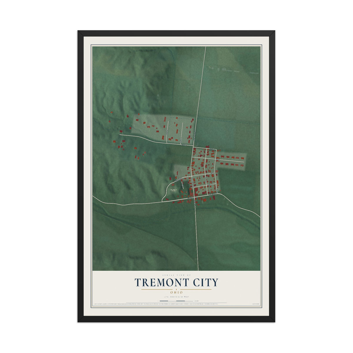 Map of Tremont City, Ohio, 12 x 18 inch print in a black wood frame