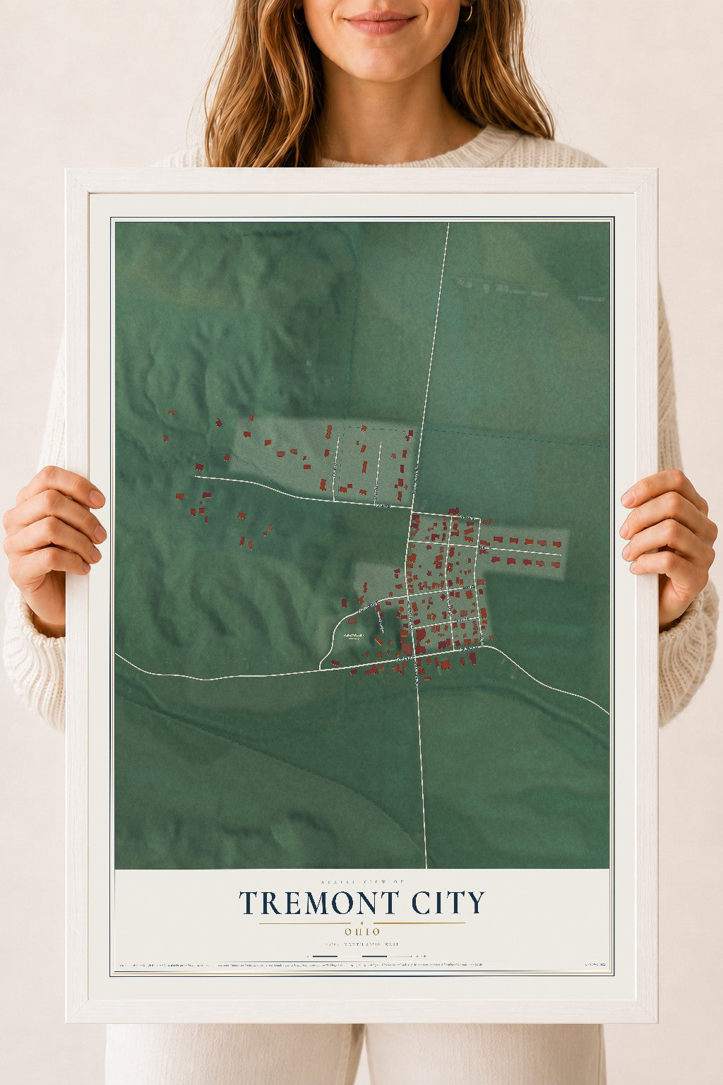Map of Tremont City, Ohio, 18 x 24 inch print in a white wood frame