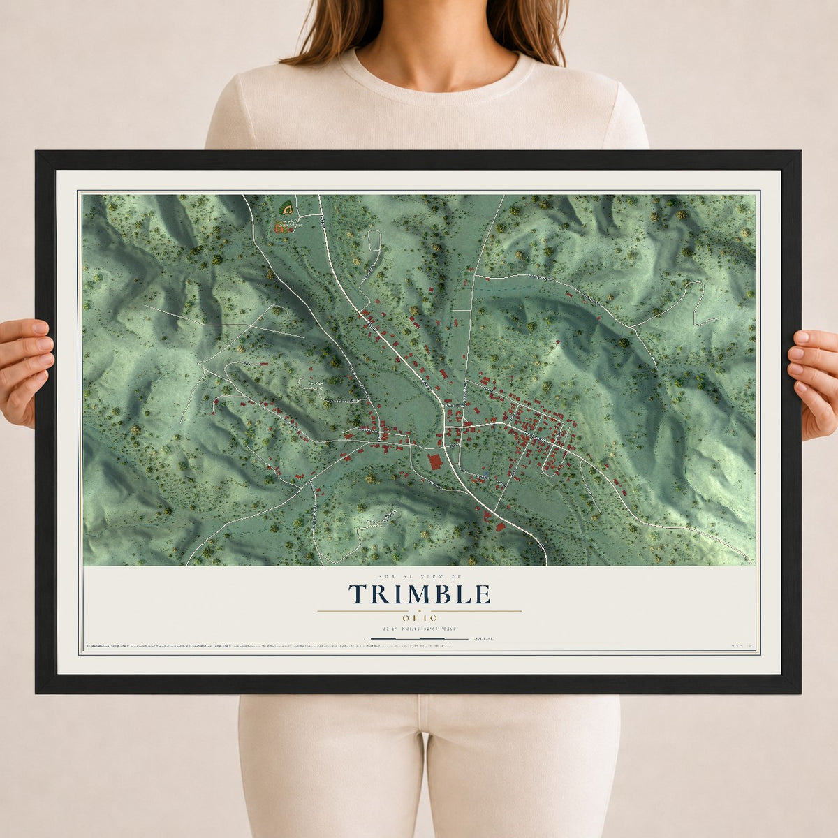 Map of Trimble, Ohio, 18 x 24 inch print in a black wood frame