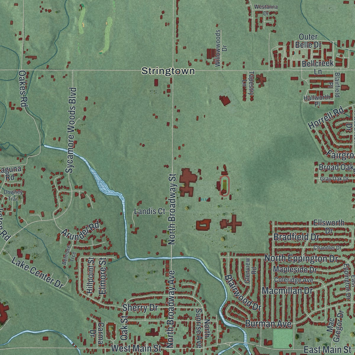 Second close-up of the map of Trotwood, Ohio print showing more streets and buildings