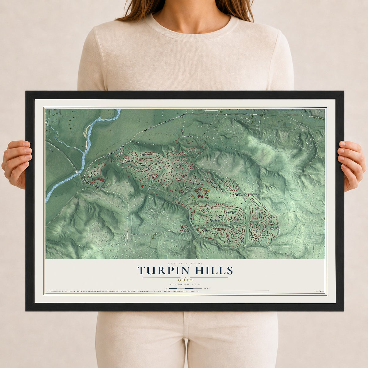 Map of Turpin Hills, Ohio, 12 x 18 inch print in a black wood frame