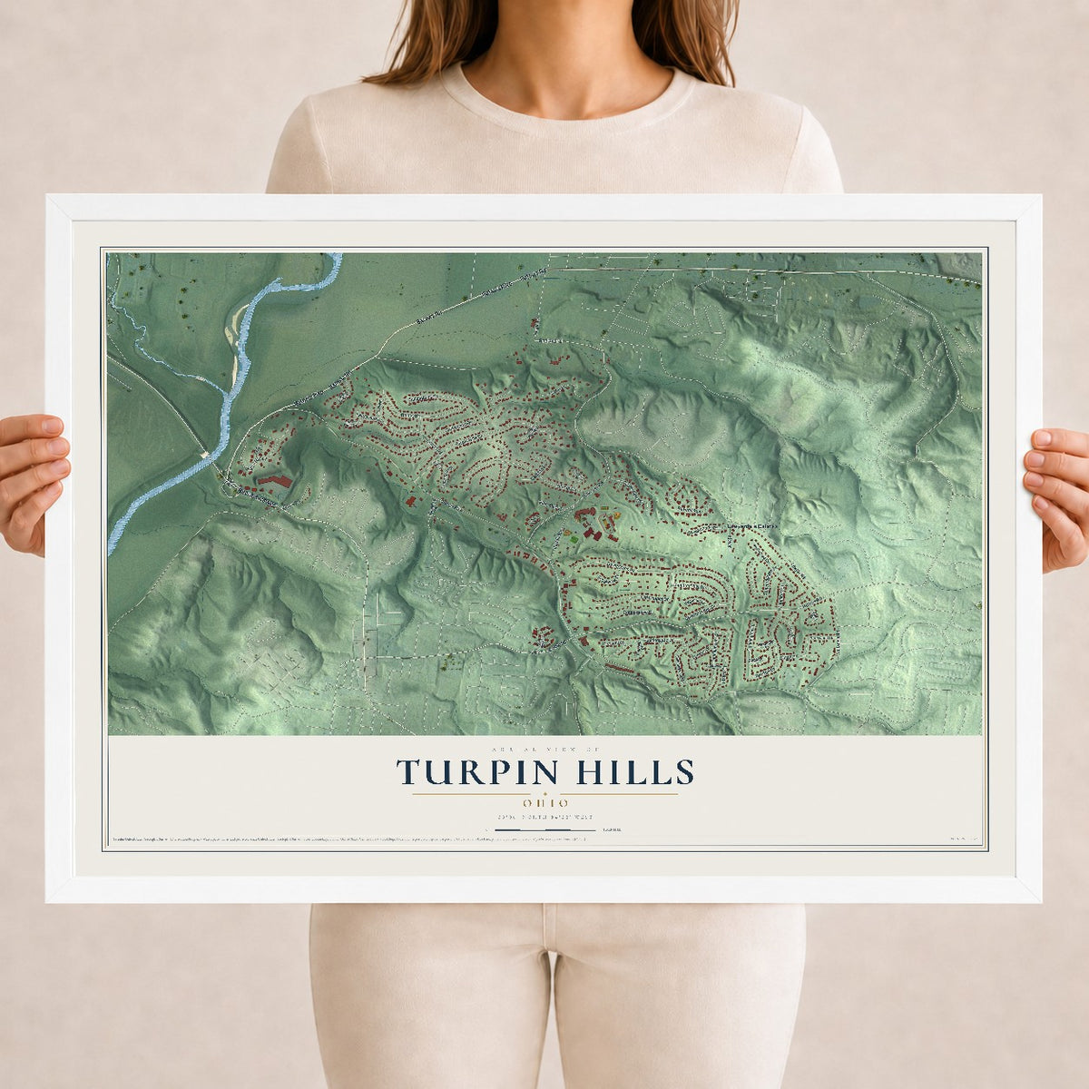 Map of Turpin Hills, Ohio, 18 x 24 inch print in a white wood frame
