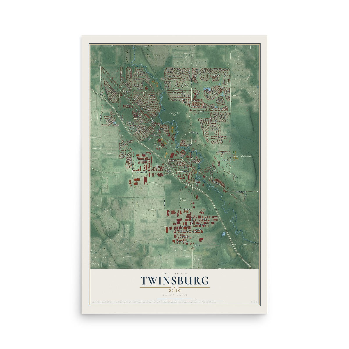 Map of Twinsburg, Ohio, 12 x 18 inch unframed archival matte print