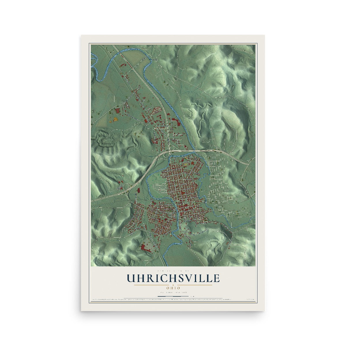 Map of Uhrichsville, Ohio, 12 x 18 inch unframed archival matte print